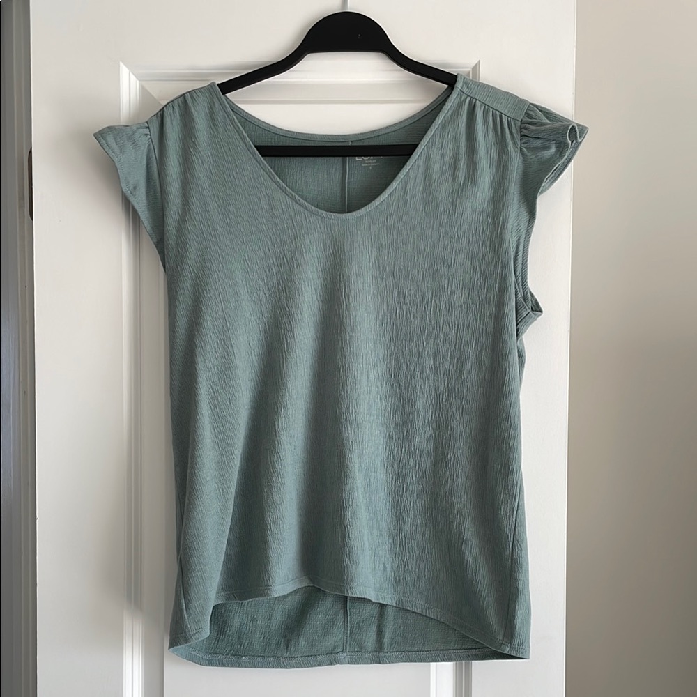Women's Blue Green Top with Flutter Sleeves